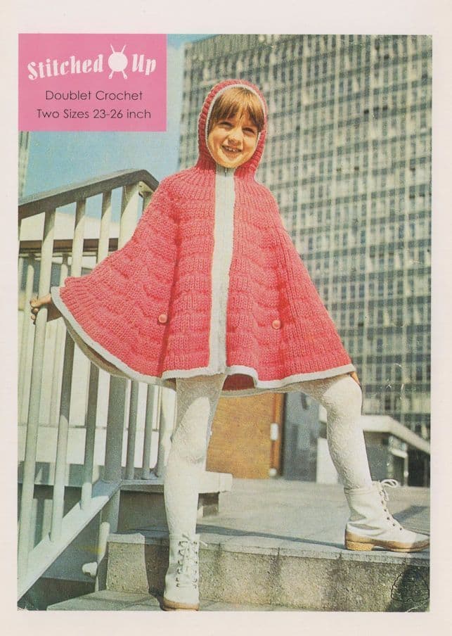 Giant Sleeve Crochet Girls 1970s Shawl Comic Sewing Pattern Postcard