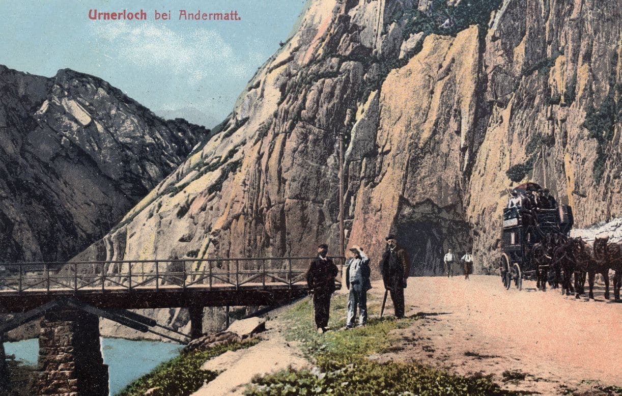 Giant Transportation at Urnerloch Andermatt Switzerland Antique Postcard