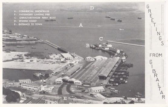 Gibraltar Map Ferry Passenger Landing Birds Eye Arial Real Photo Postcard