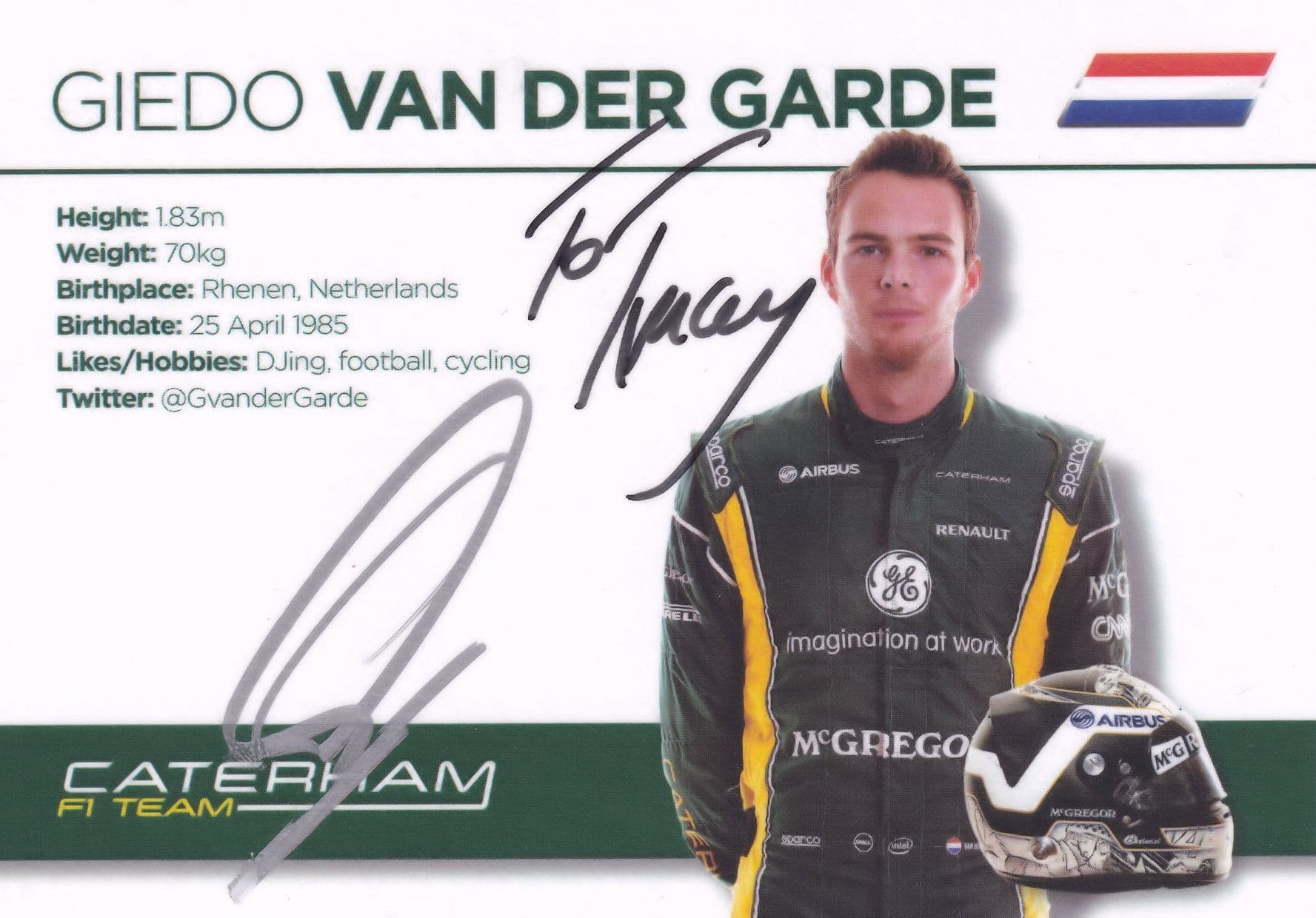Giedo Van Der Garde Caterham F1 Grand Prix Hand Signed Photo