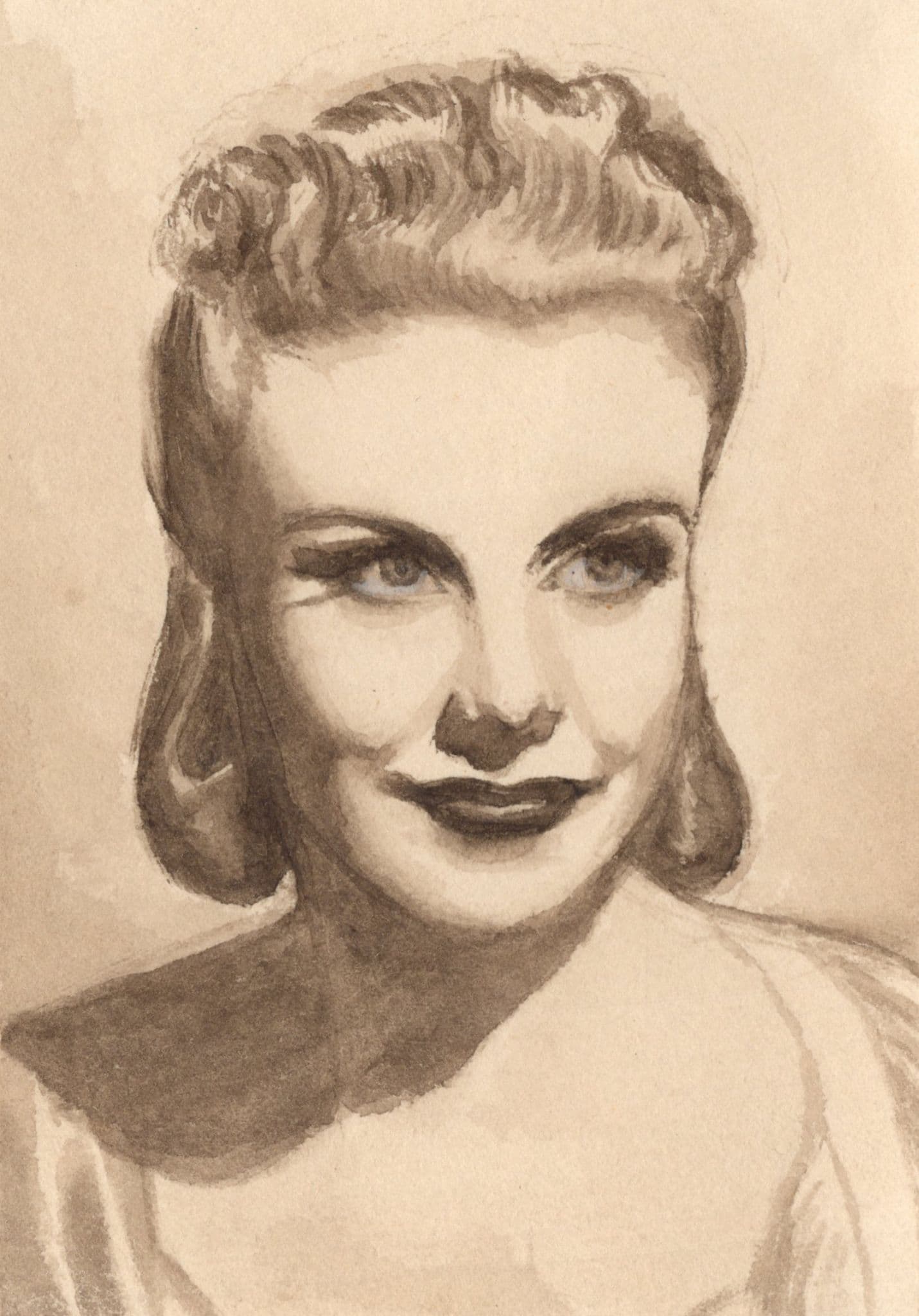 Ginger Rogers Hollywood Film Actress Vintage Rare Old Hand Art Drawing