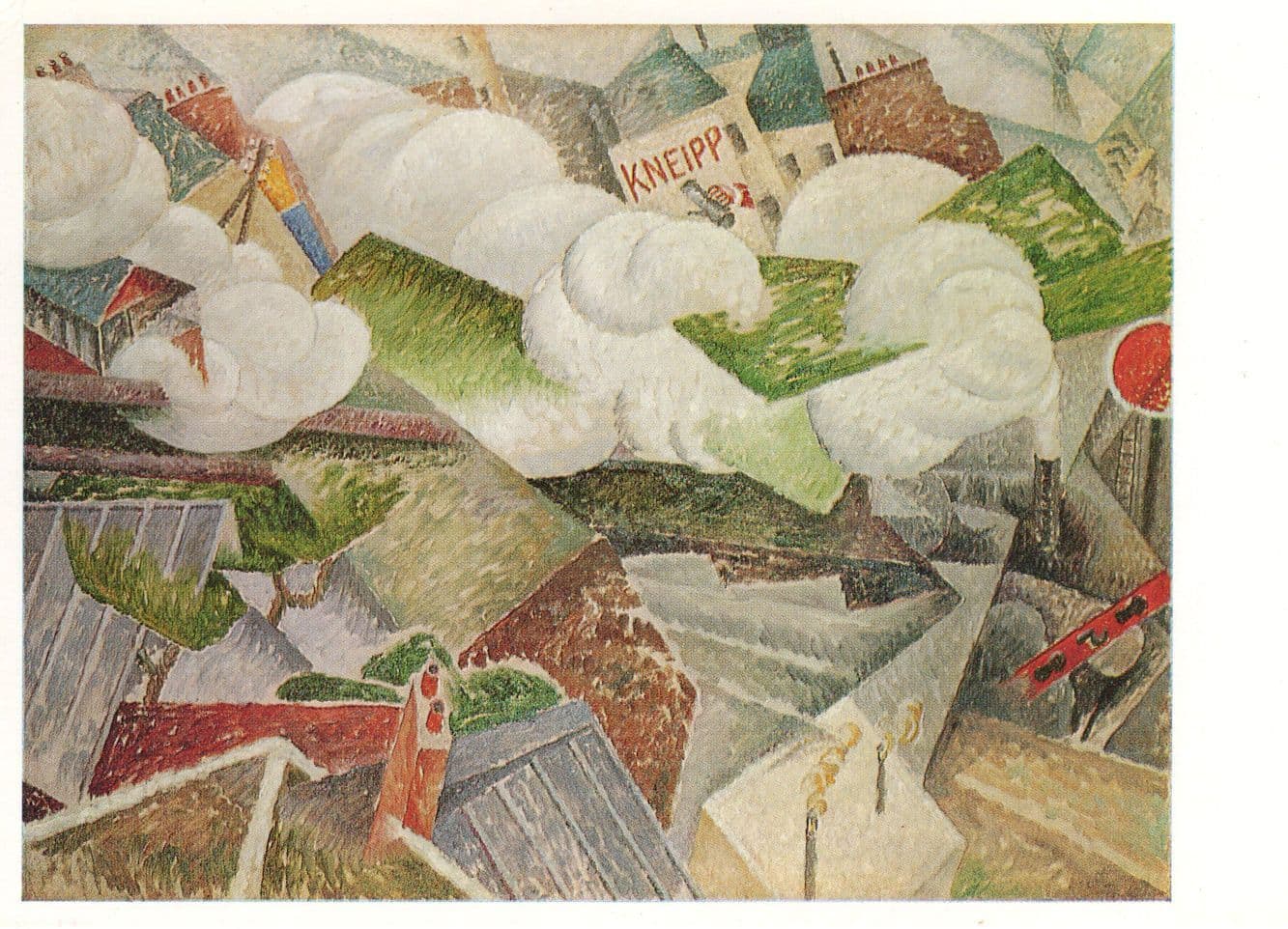 Gino Severini WW1 Suburban Trains Arriving At Paris Painting Postcard
