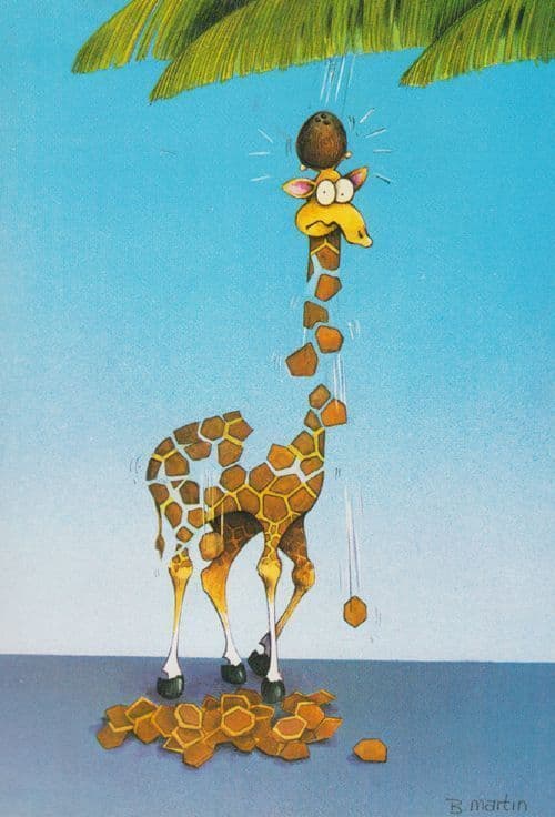 Giraffe Giraffes Shattered Mosaic Jigsaw Style French Cute Animal Comic Postcard