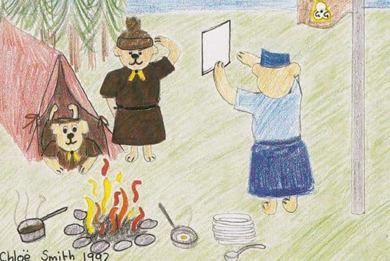 Girl Brownies Guides Bears Animals Cute Rare Childrens Painting Postcard