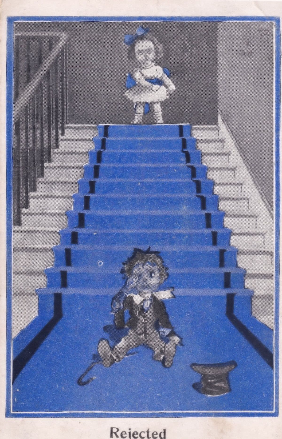 Girl Child Throws Boy Down The Stairs Bully WW1 Old Comic Postcard