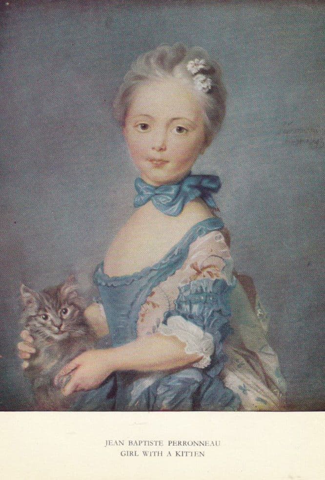 Girl With A Kitten Perroneau Medici Painting Postcard