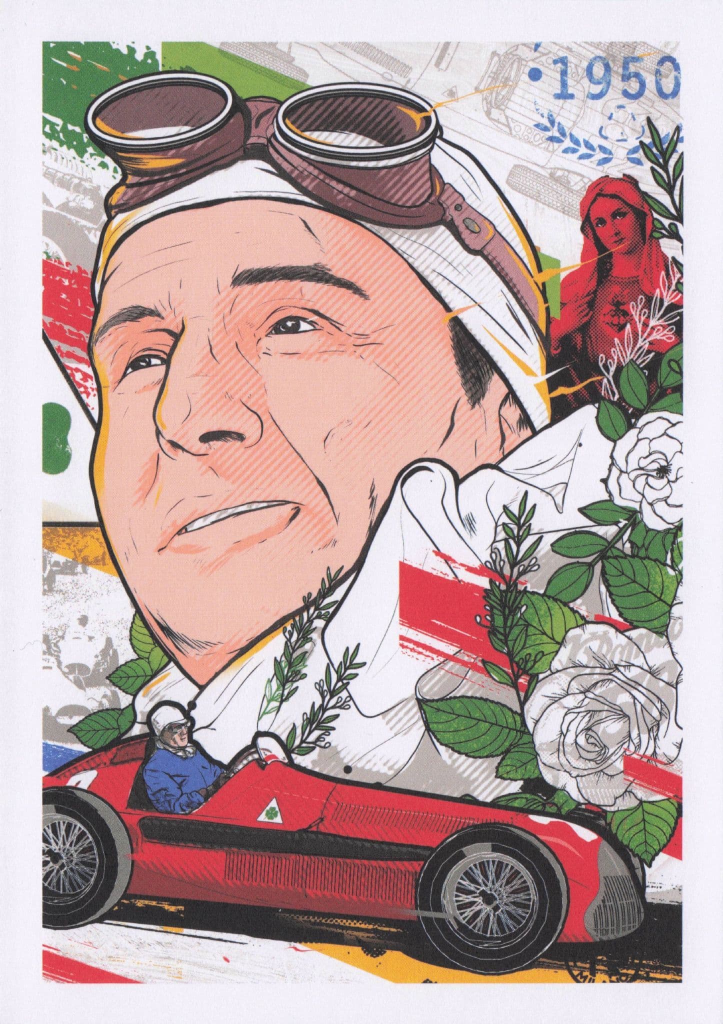 Giuseppe Farina Italy Grand Prix F1 Motor Racing Driver Painting Postcard