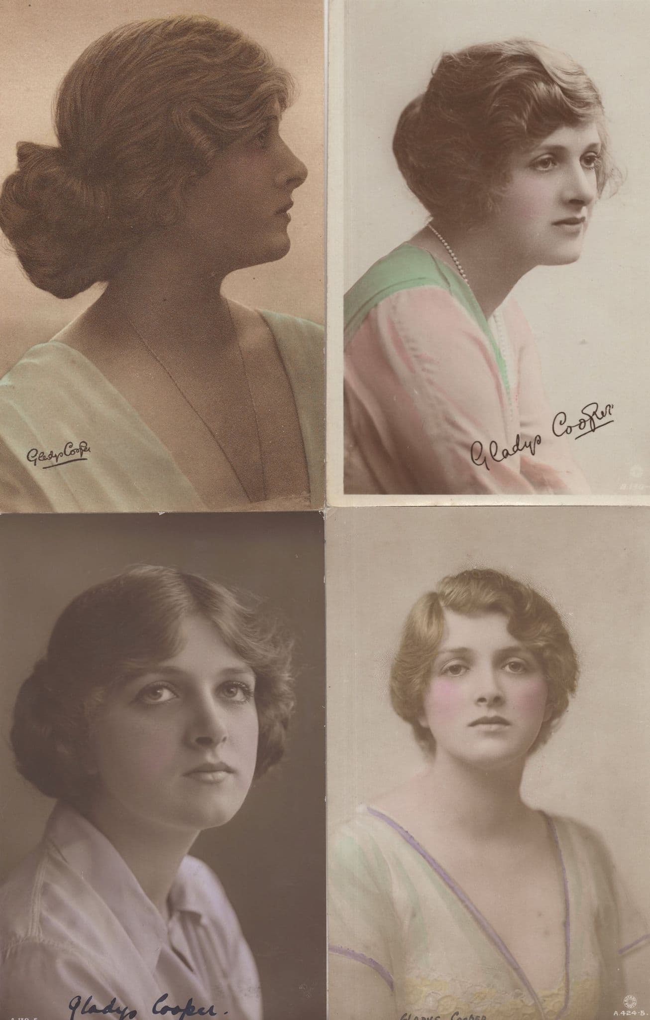 Gladys Cooper 4x Tinted Antique Facimile Signed Postcard s