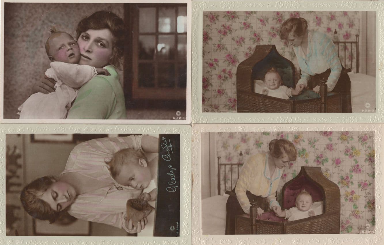 Gladys Cooper & Baby Cot 4x Old Real Photo Postcard s