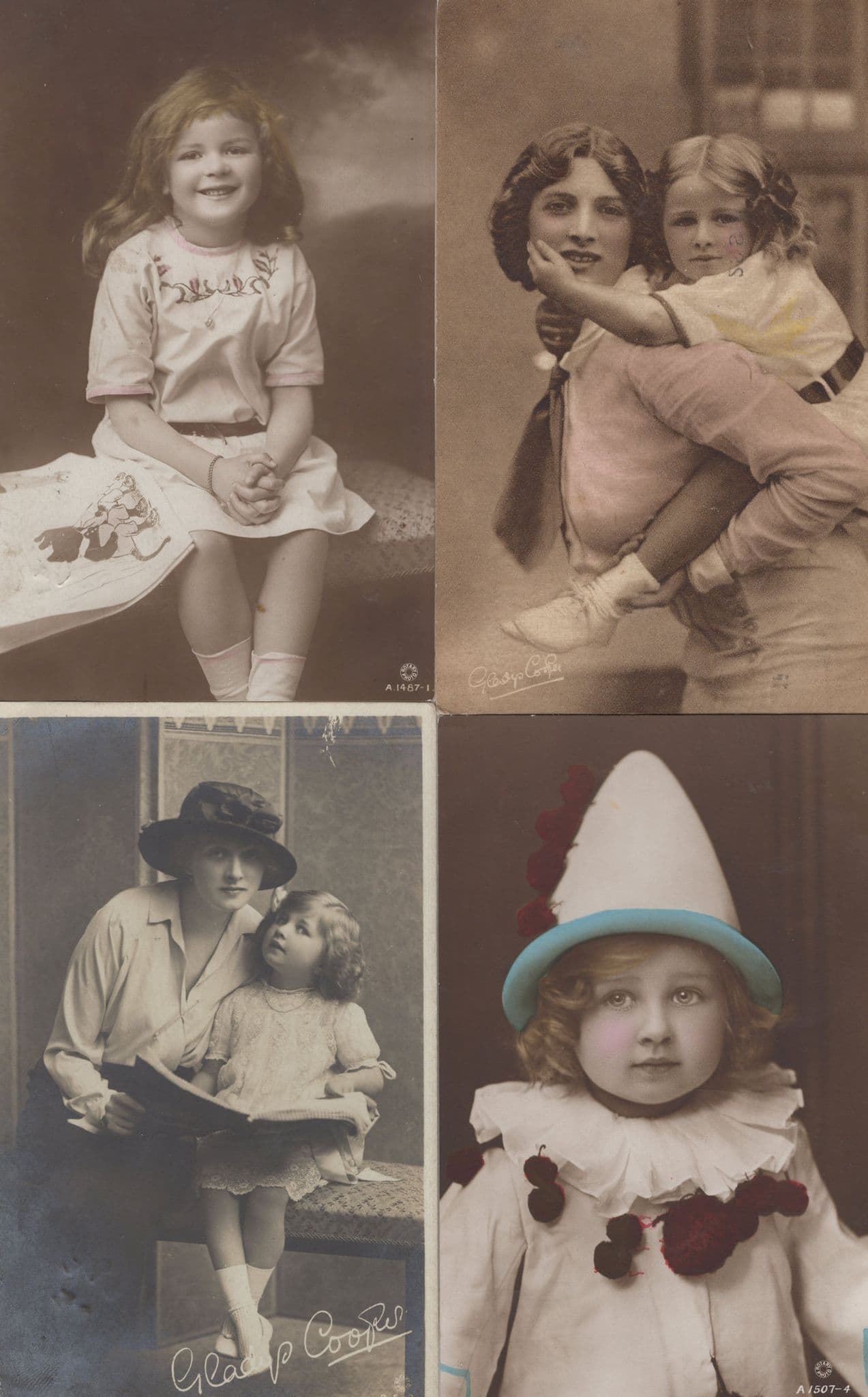 Gladys Cooper Daughter Piggy Back Clown 4x WW1 Postcard s