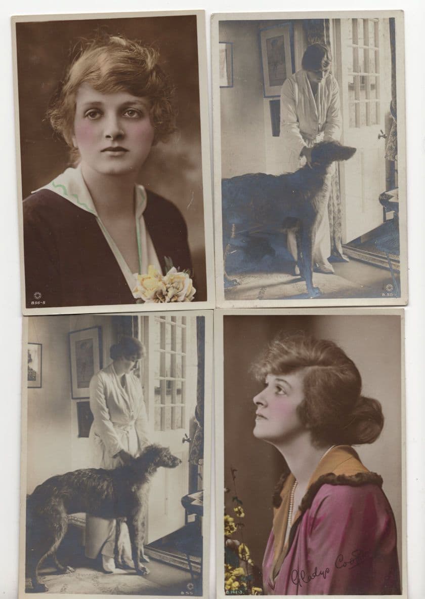 Gladys Cooper & Large Dog & Hand Painted 4x Old Postcard s
