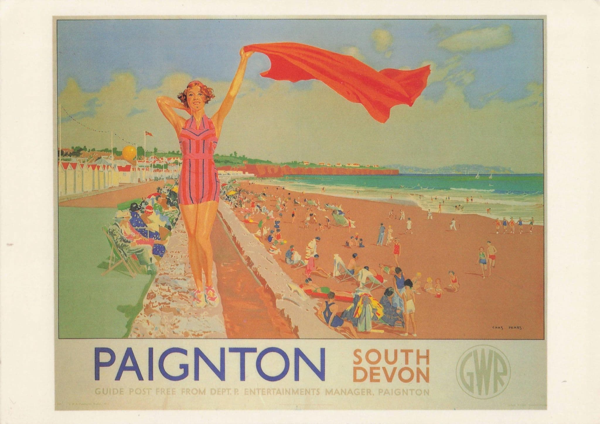 Glamour Lady on Paignton Beach GTW Transport Poster Postcard