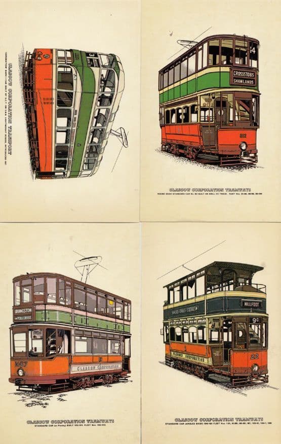 Glasgow Corpration Tramways Uddingtston Hillfoot Crosstobs 4x Bus Postcard s