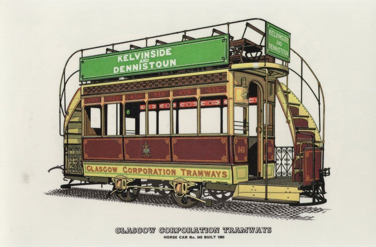 Glasgow Horse Car Bus Tram Kelvinside & Dennistoun Postcard