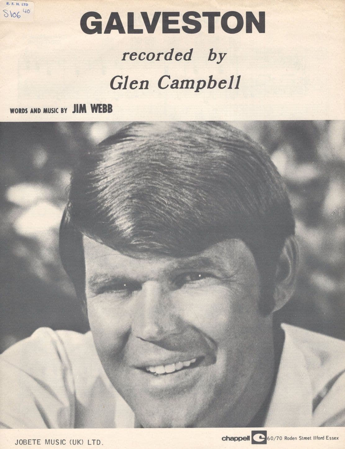 Glen Campbell Galveston Rare 1960s UK Sheet Music