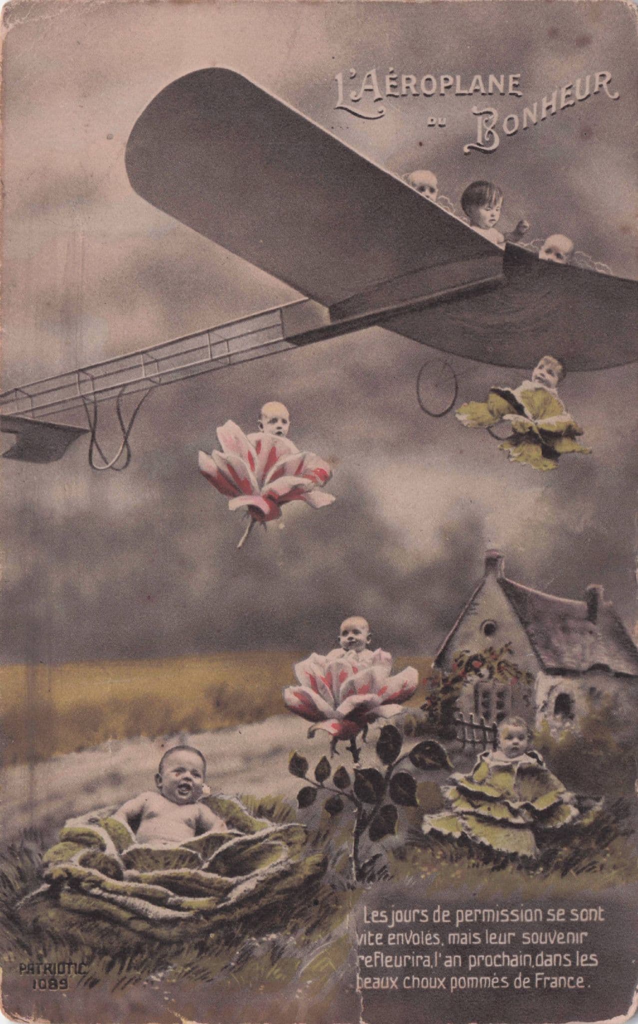 Glider Plane Carrying Babies French Transport WW1 Military Antique Postcard