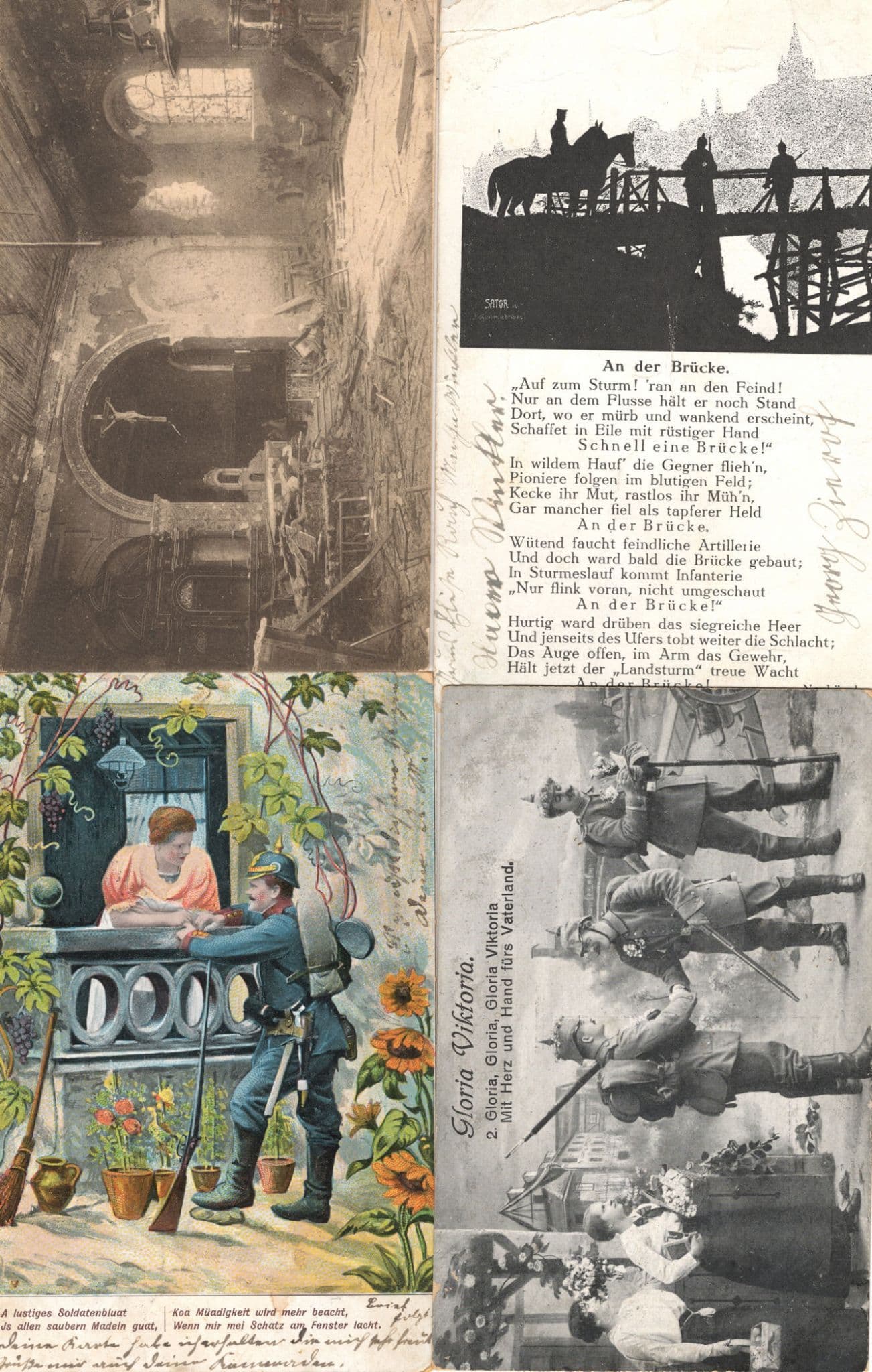 Gloria Viktoria War Bomb Damage Songcard 4x German WW1 Postcard s