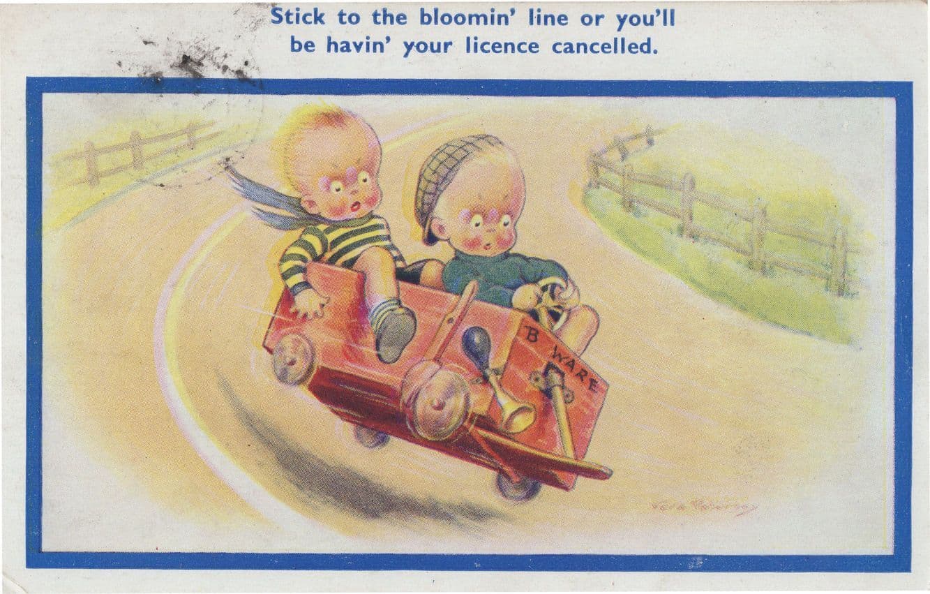 Go Cart Comic Dodgem Antique Race Racing Transport Card