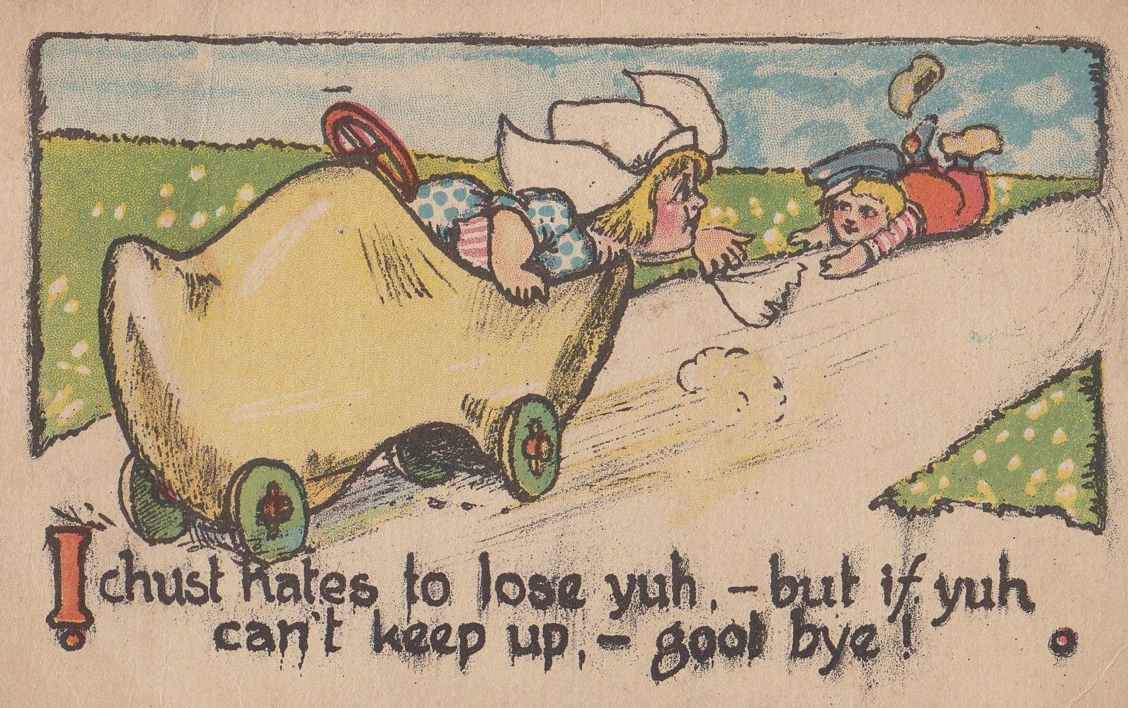Go Cart Race Motor Karting Antique WW1 Comic Postcard