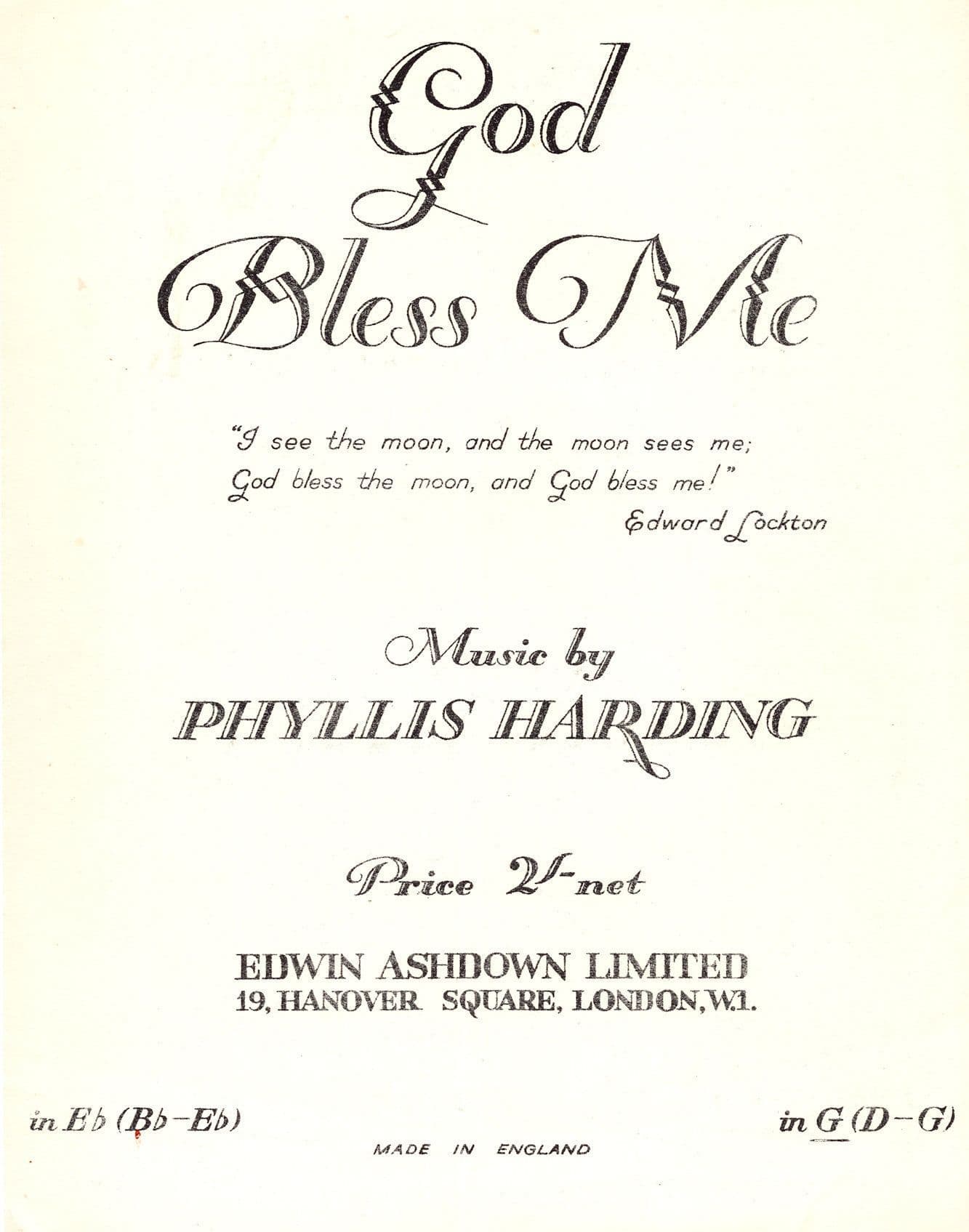 God Bless Me Phyllis Harding Rare Olde Sheet Music