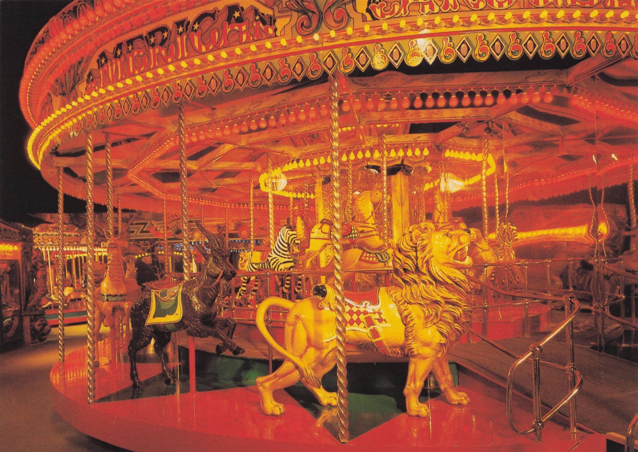 Golden Lion Roundabout Wookey Hole Somerset Fair Postcard