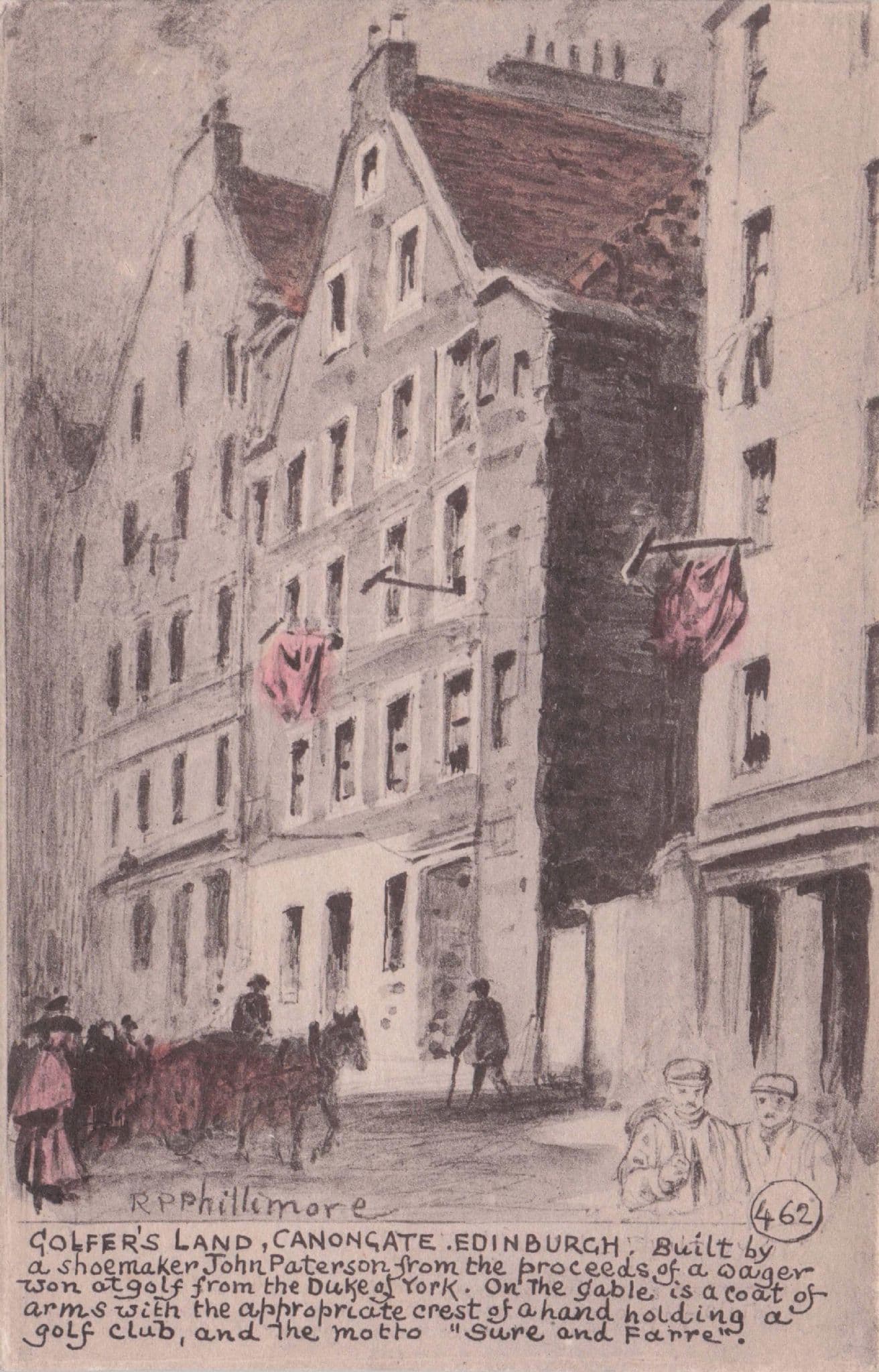 Golfer's Land Canongate Edinburgh Old Scotland Phillimore Postcard