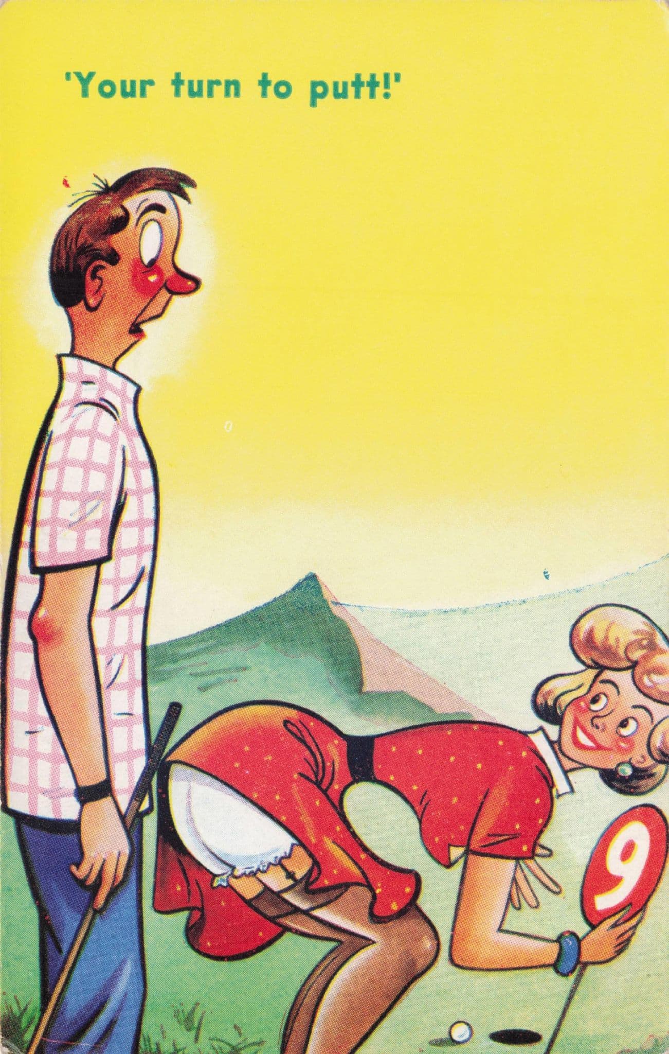 Golfer Sexy Lady Stocking Tops 1960s Golf Comic Old Postcard