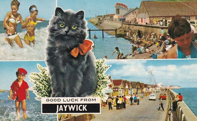 Good Luck From Jaywick Black Cat Postcard