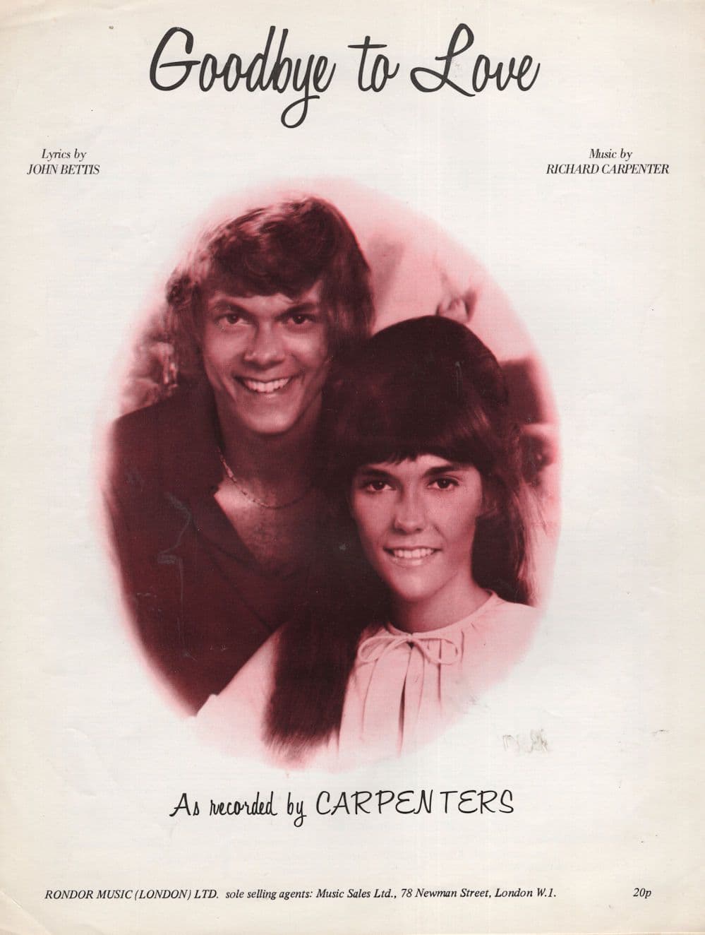 Goodbye To Love The Carpenters Rare London Sheet Music