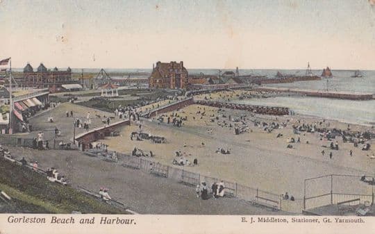 Gorleston Beach & Harbour Ship Boat Antique Postcard