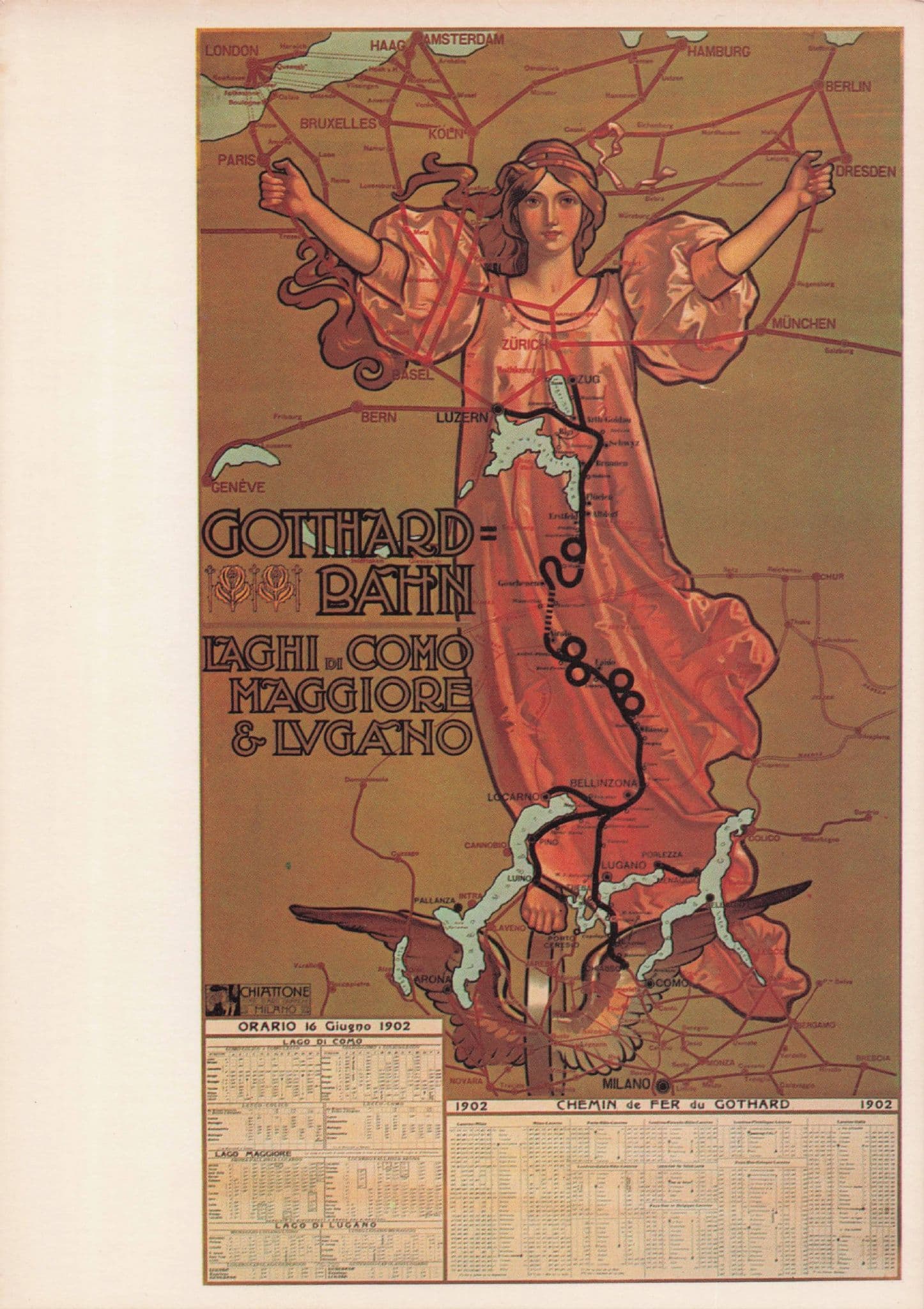 Gothard Bahn Switzerland 1902 Map Swiss Travel Advertising Poster Postcard