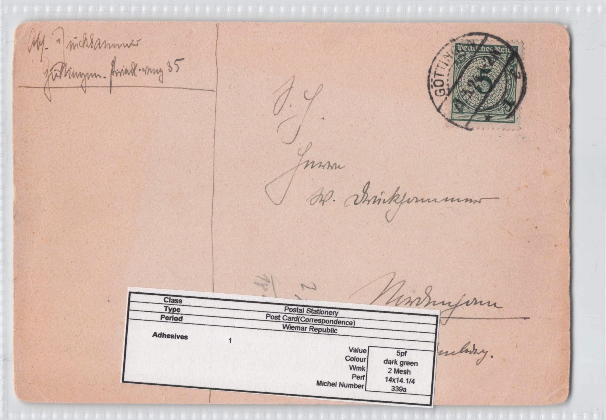 Gottingen Weimar Republic German Postal Stationary Old Postcard