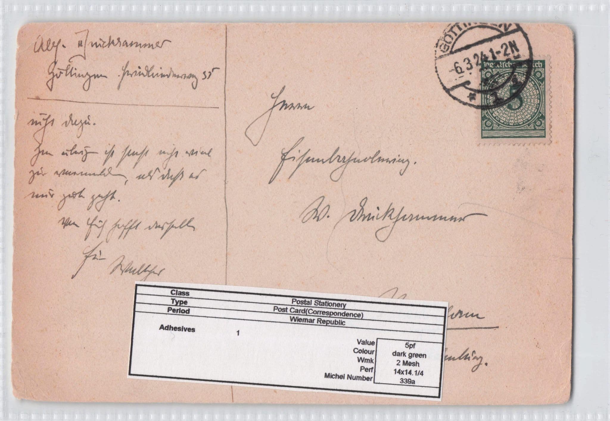 Gottingen Weimar Republic Germany Postal Stationary Old Postcard