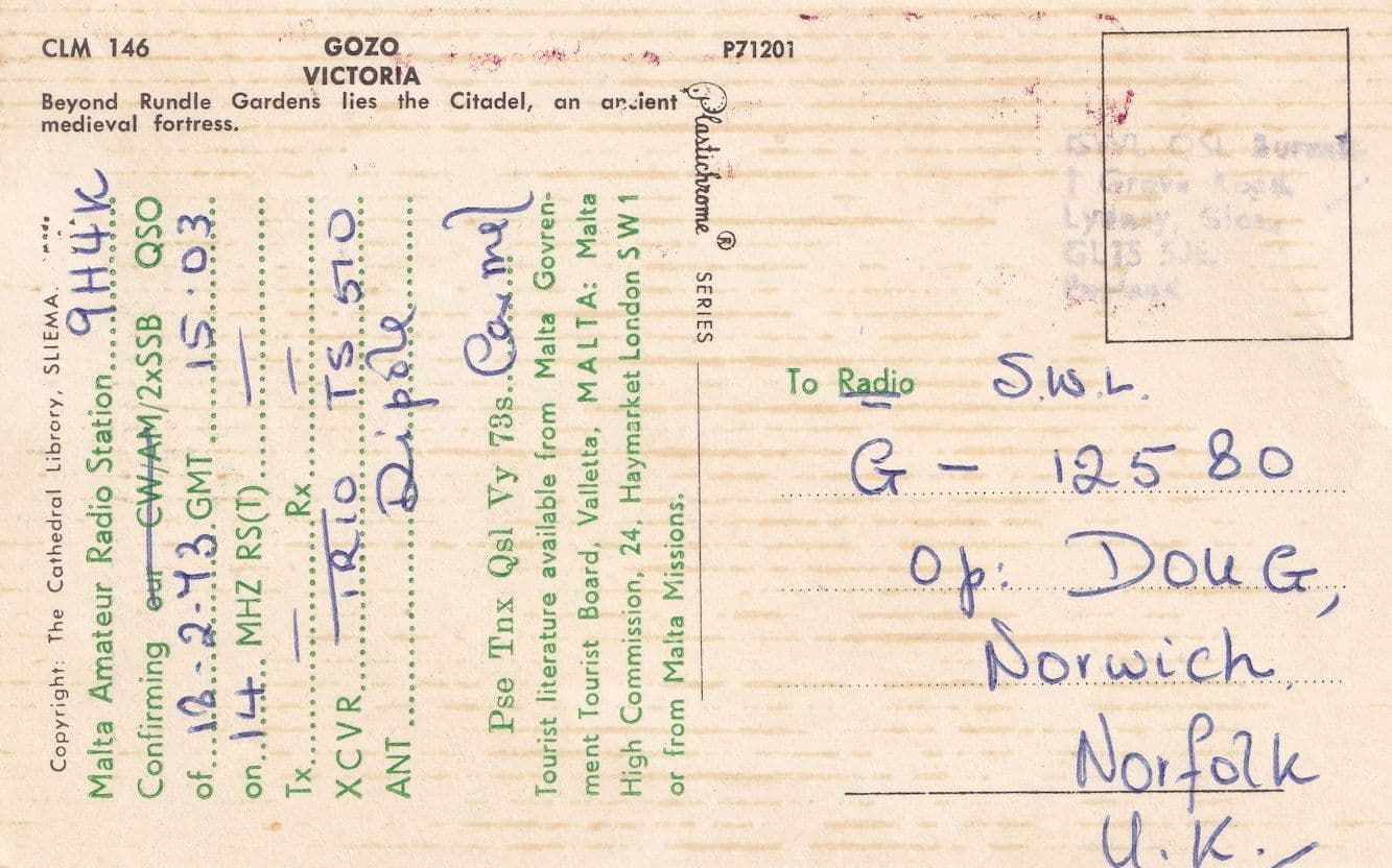 Gozo Malta Amateur Radio Station QSL 1973 Postcard Radio Card
