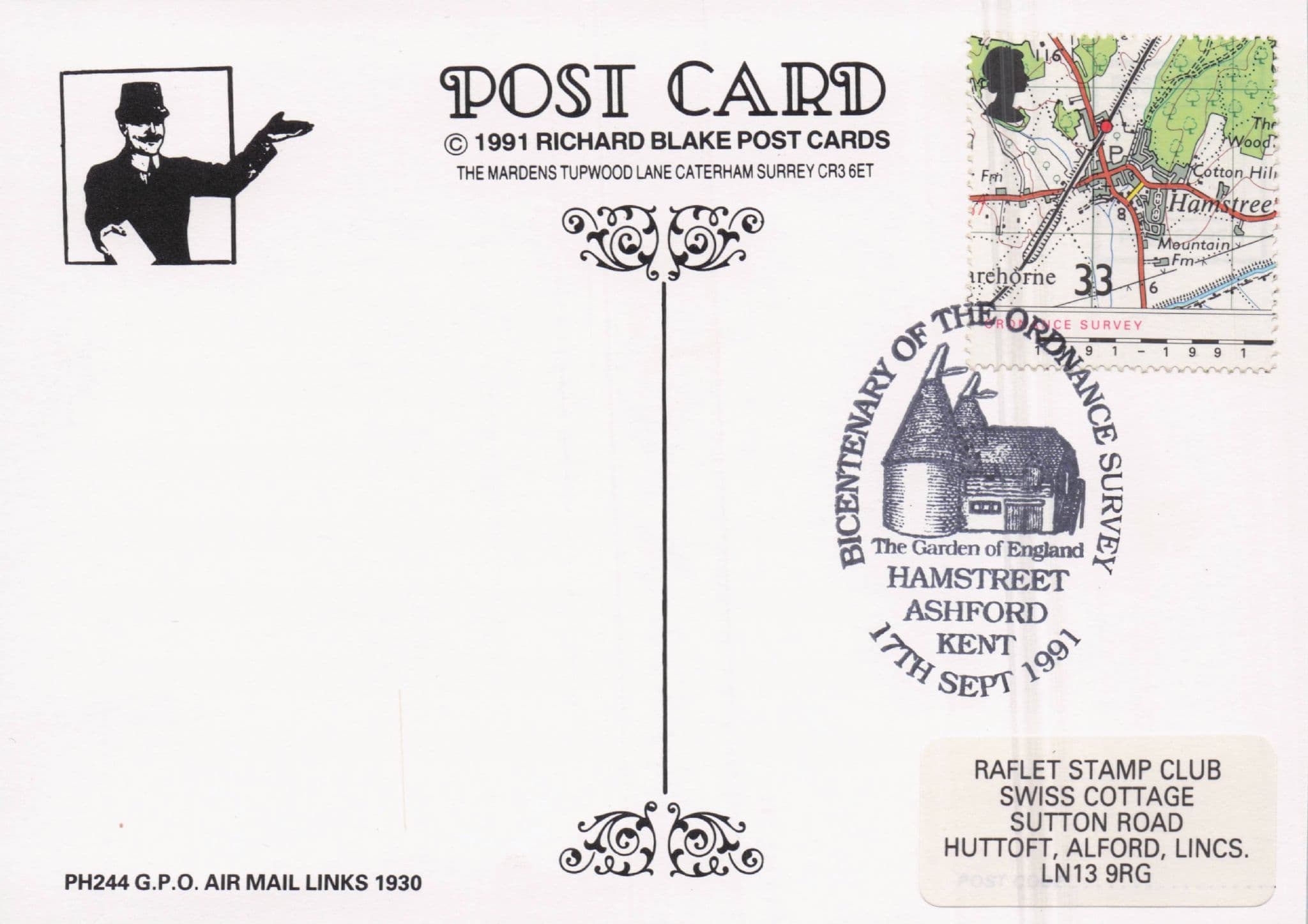 GPO Air Mail Links 1930 Map Ordnance Survey FDC Postcard