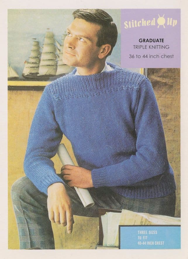 Graduate Certificate 1970s Mens Jumper Sweater Sewing Pattern Postcard