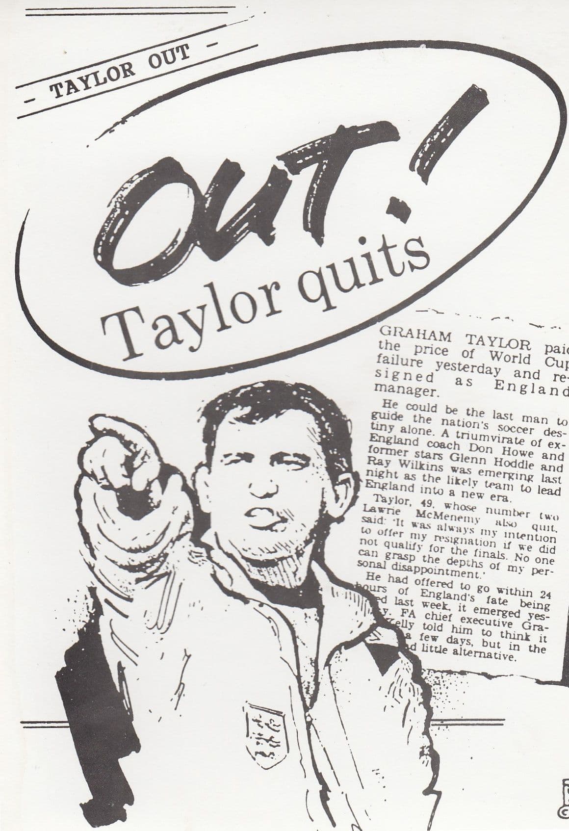 Graham Taylor Quits San Marino Score Limited Edition England 1994 World Cup Postcard
