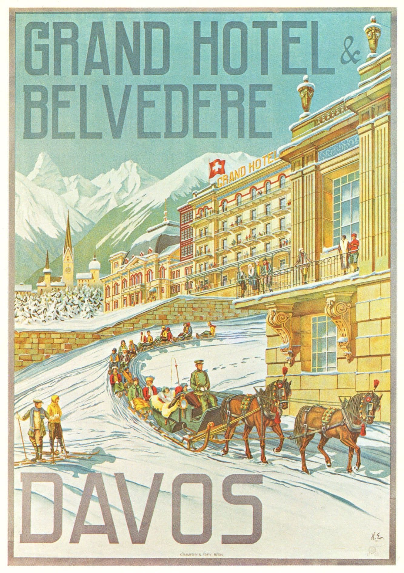 Grand Hotel Belvedere Davos Switzerland Poster Advertising Postcard