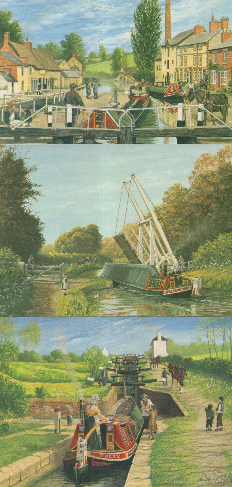 Grand Union Canal Llangolen Stoke Bruerne 3x Painting Postcard s
