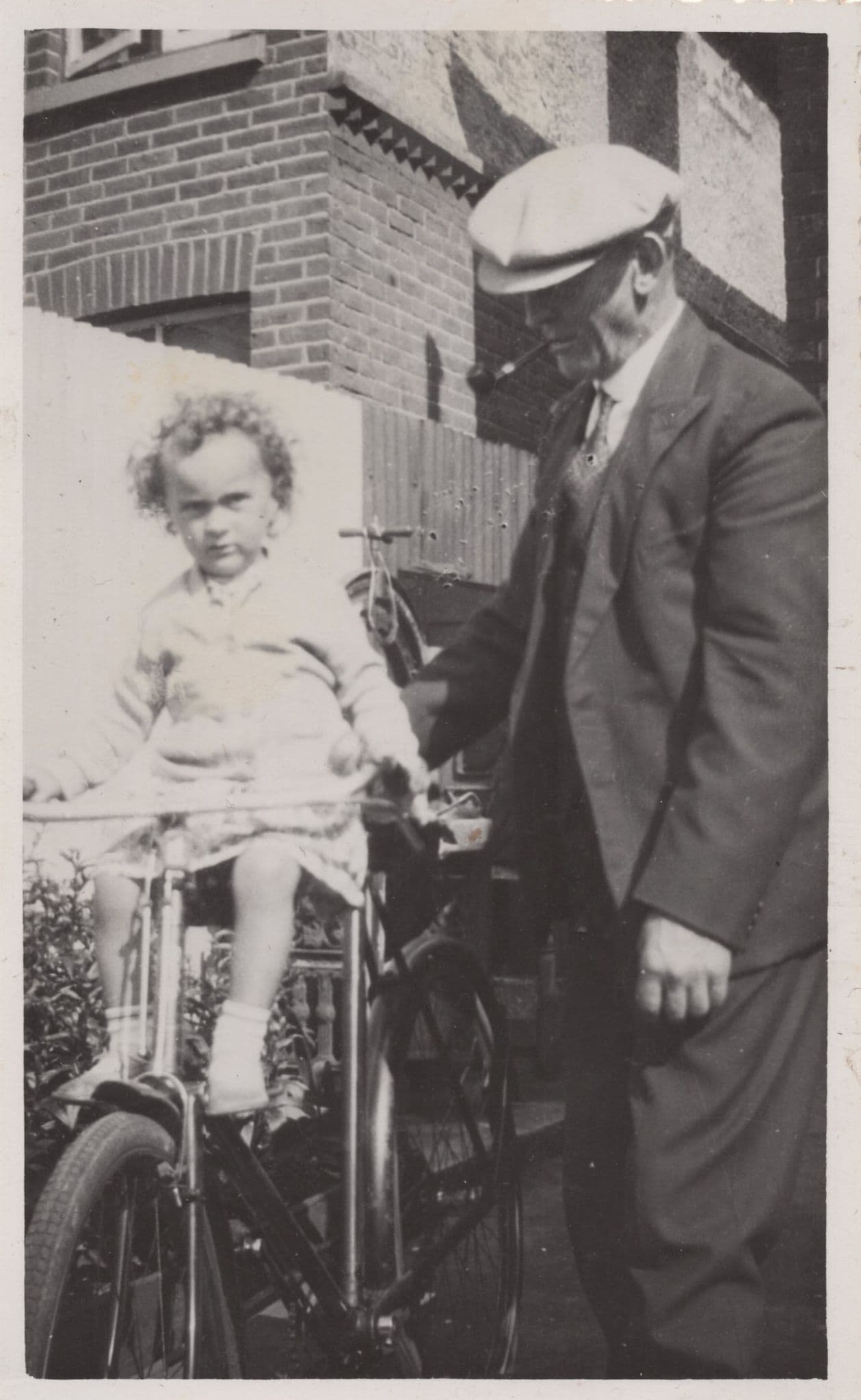 Grandad OAP Training Girl On His Antique Bicycle Riding RPC Postcard
