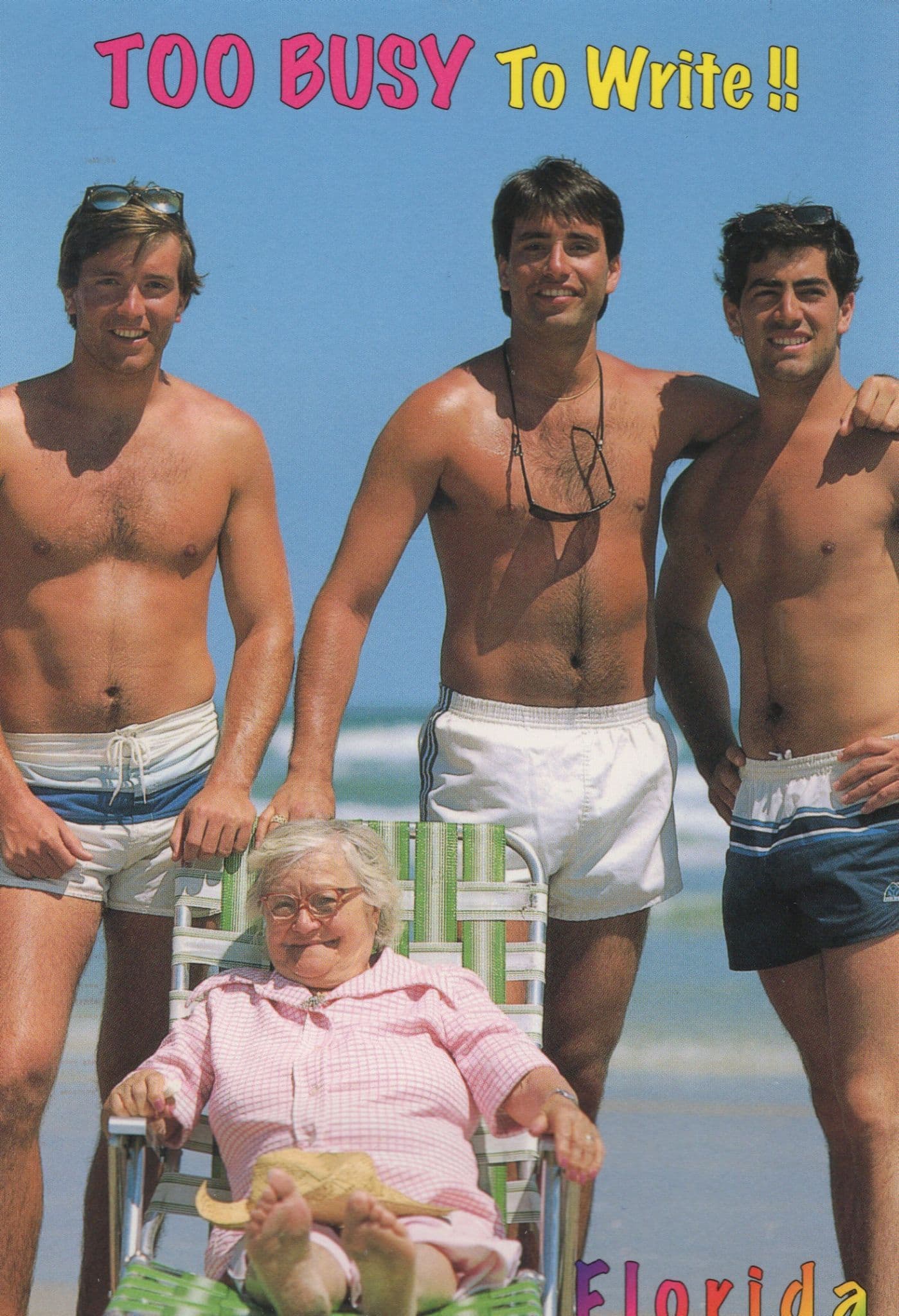 Grandma With Chippendales Male Stripper Florida Comic Postcard