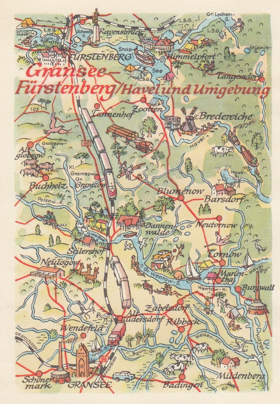 Gransee Brandenburg Train Railway German Germany Map Postcard