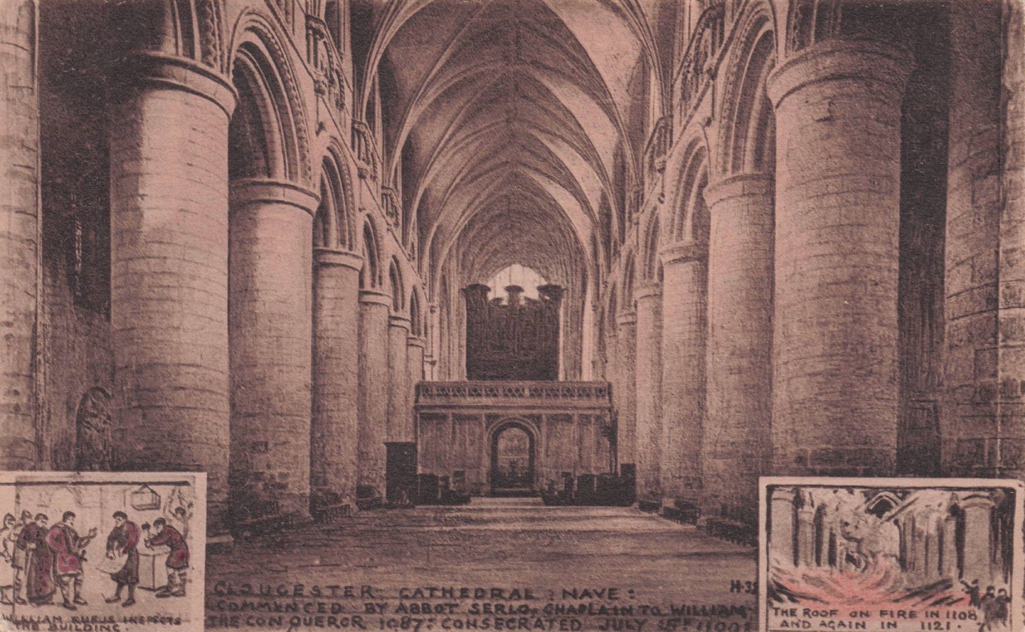 Great Fire at Gloucester Cathedral William The Conqueror Phillimore Old Postcard