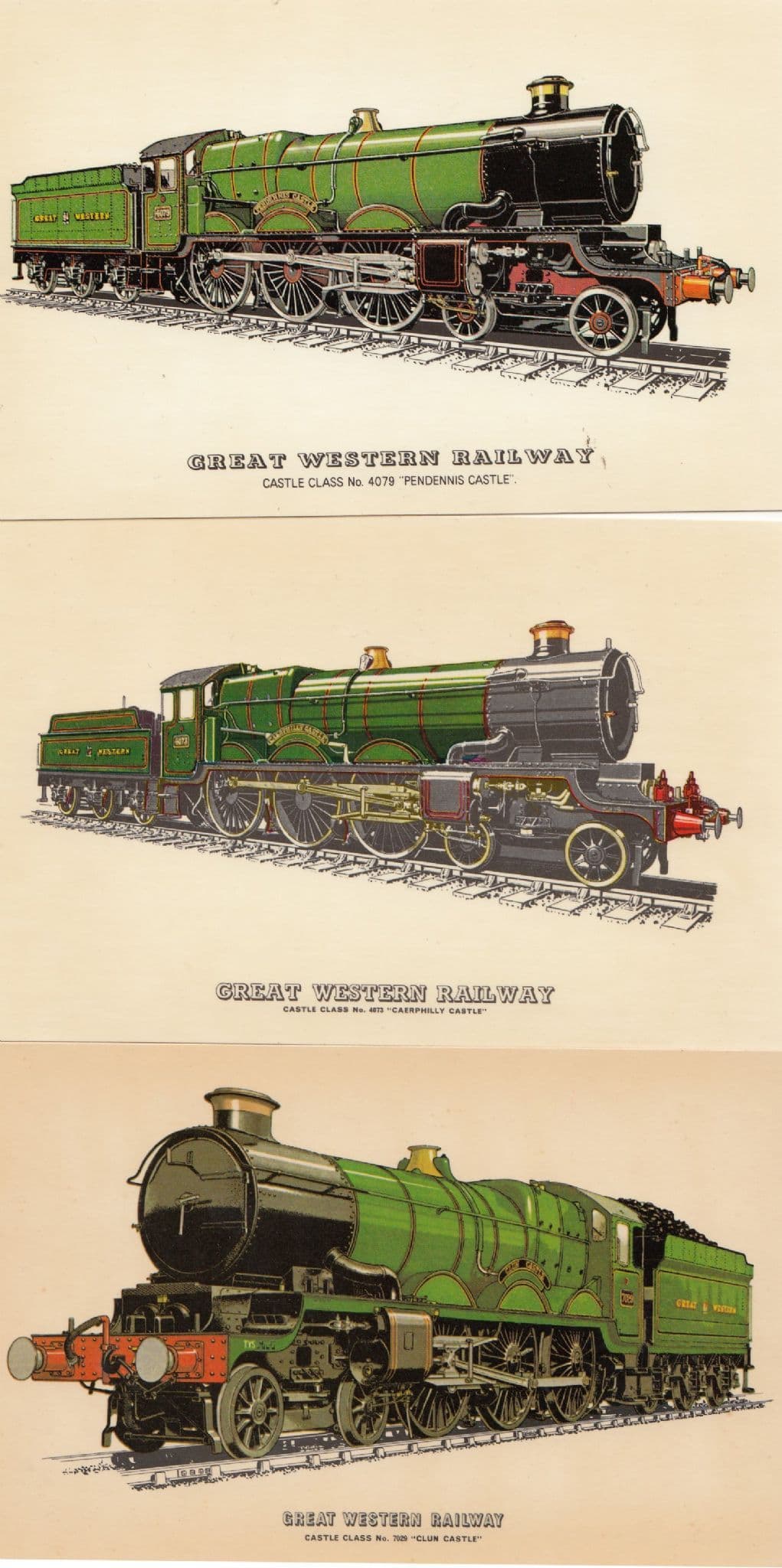 Great Western GWR Railway Castle Class 4079 7029 4073 Train 3x Postcard s