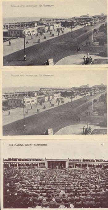Great Yarmouth 3x Antique The Marina Postcard s Incl Live Concert Bundle