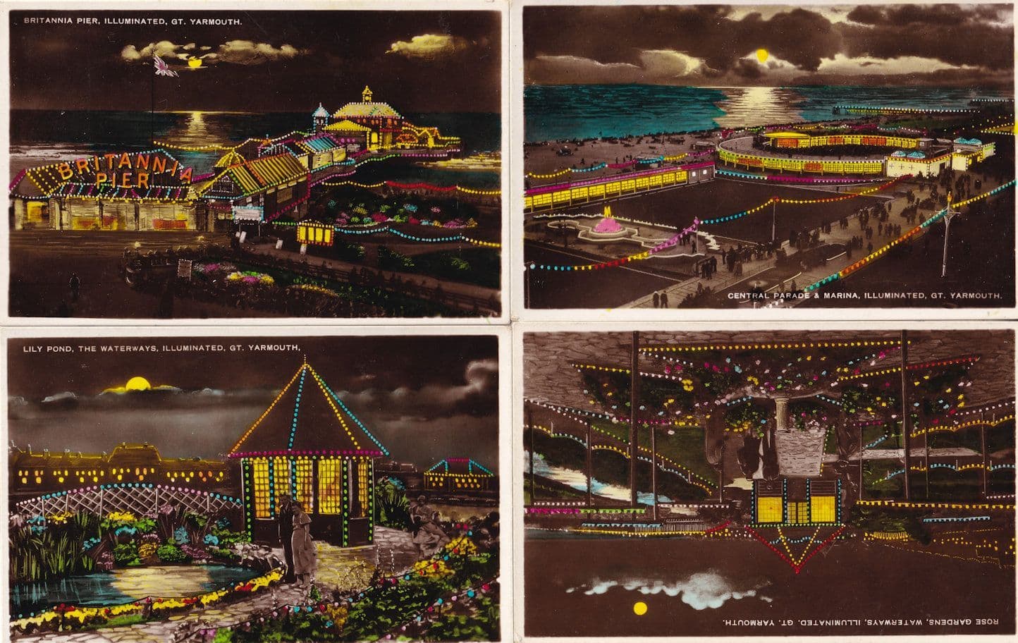 Great Yarmouth At Night 6x Vintage Real Photo Postcard s