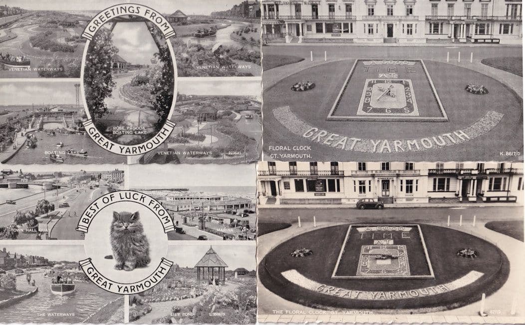 Great Yarmouth Floral Clock Lucky Cat 4x Old Real Photo Postcard s
