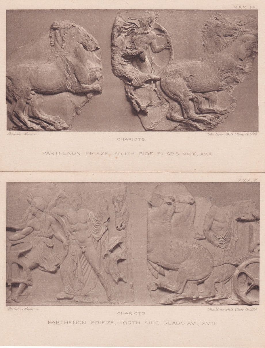 Greece Chariots Parthenon Frieze Sculpture 2x Old Postcard s