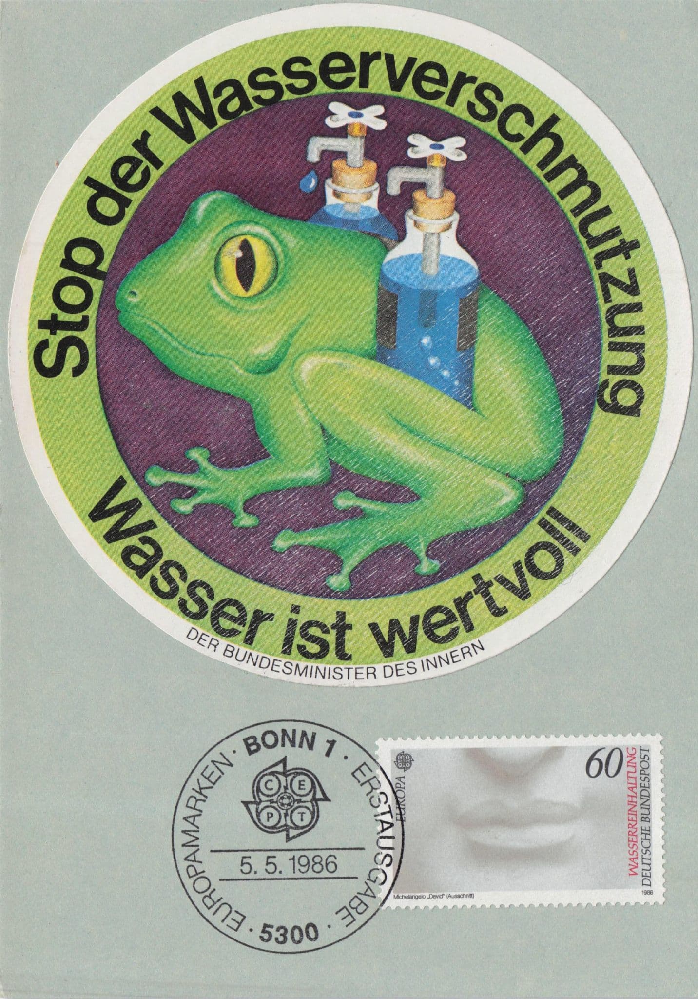 Green Frog Water Prevention Bonn German 1986 Rare Limited Edition FDC Postcard