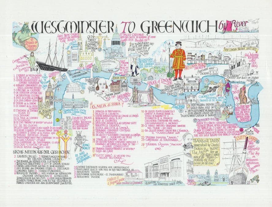 Greenwich By River Thames Boats Boats London Rare Giant Postcard